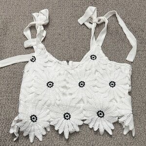 Floral Embroidered White Crop Top